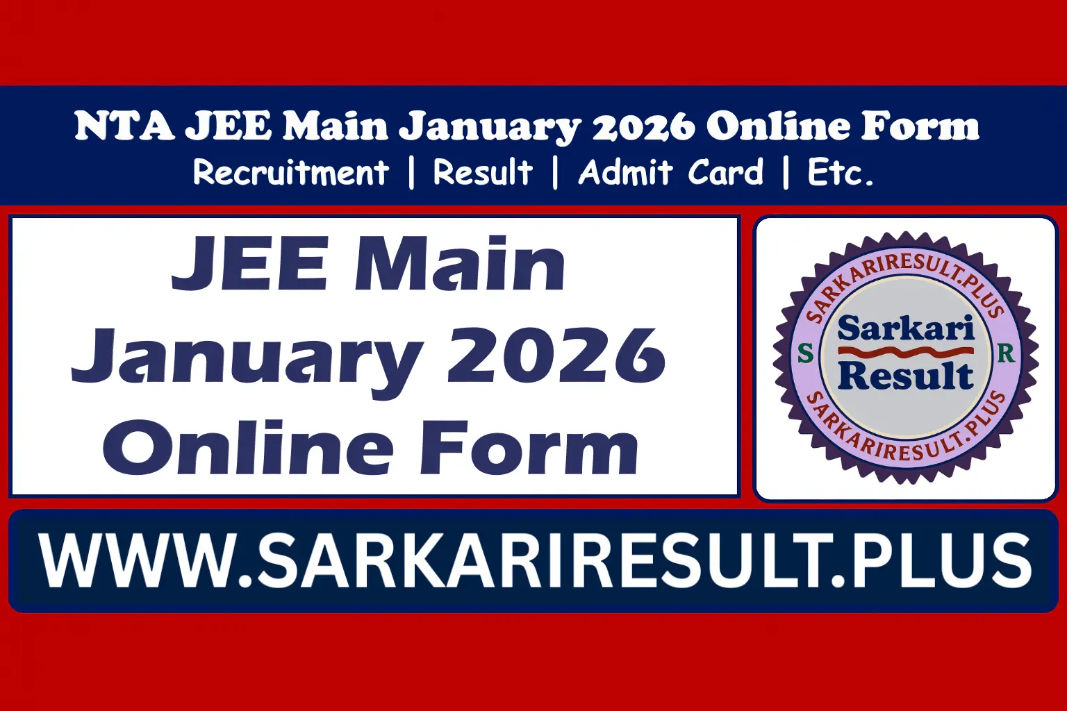 NTA JEE Main Online Form January 2026