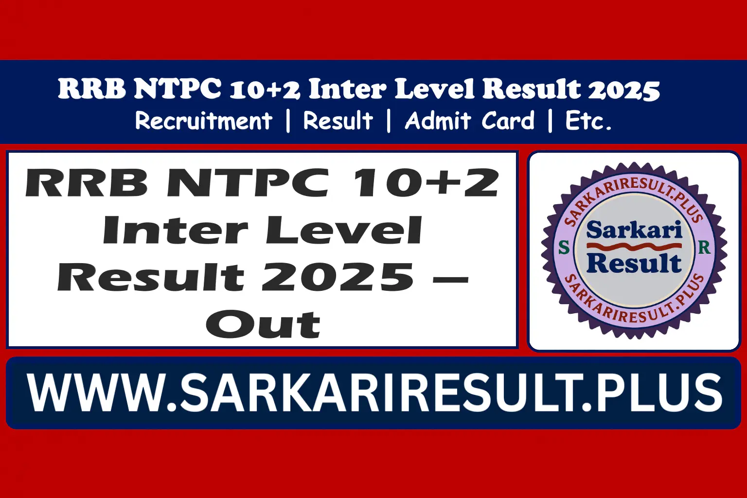 RRB NTPC 10+2 Inter Level Result 2025