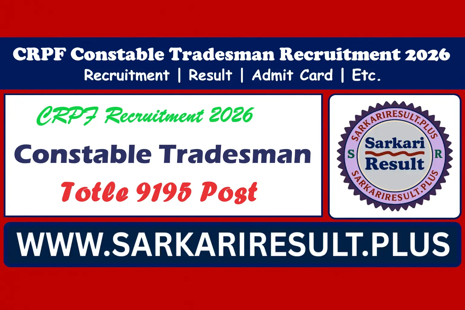 CRPF Constable Tradesman Recruitment 2026