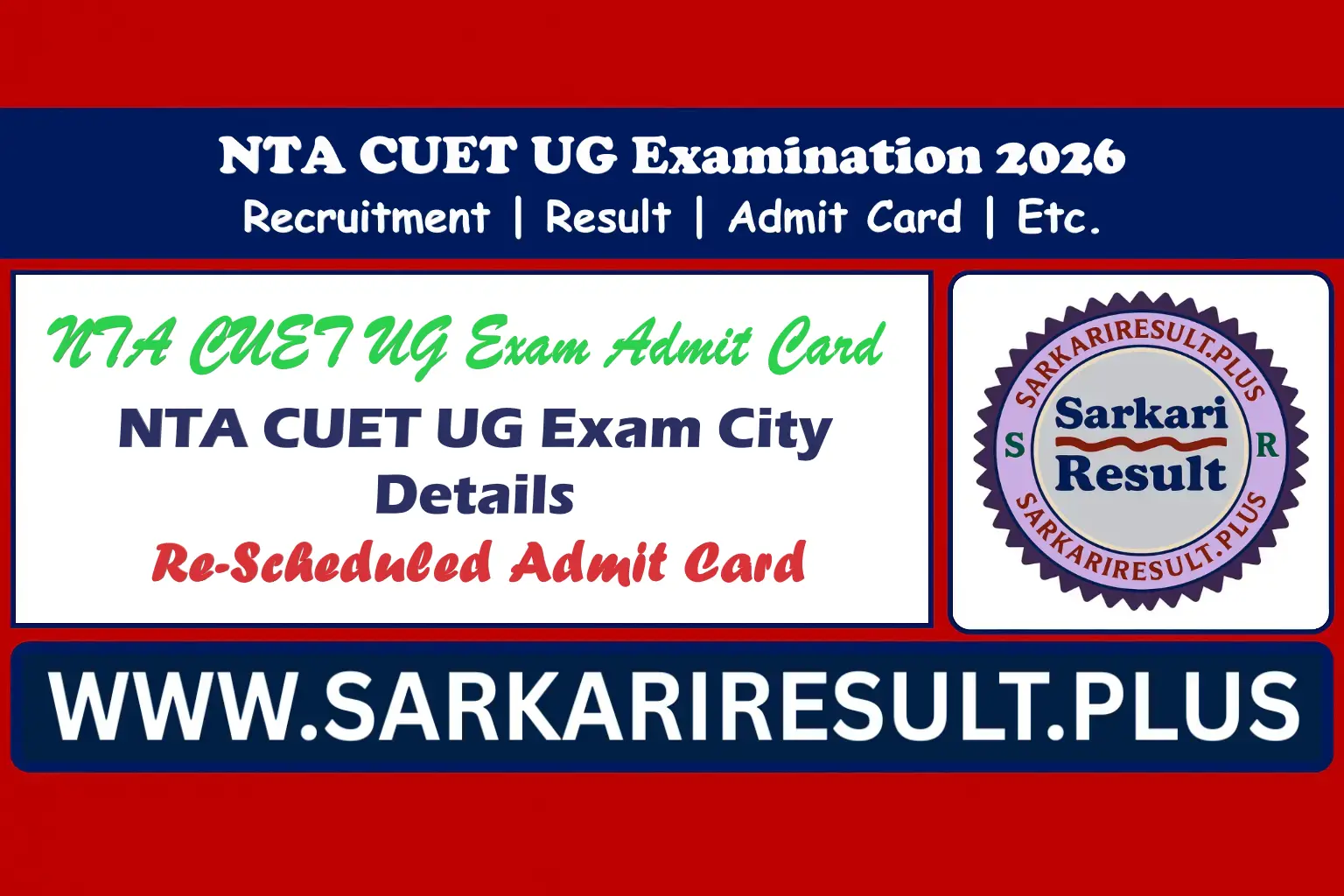 NTA CUET UG 2026 Re-Scheduled Exam Admit Card